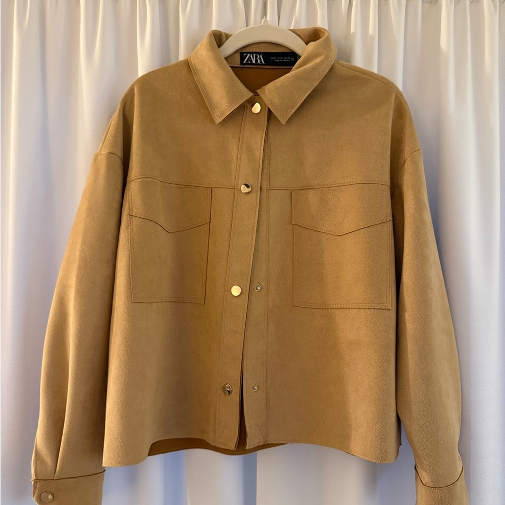 ZARA Camel/Tan Suede-Style Button Jacket